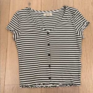 Madewell Olive Green and White Striped Button Down Shirt Size Small